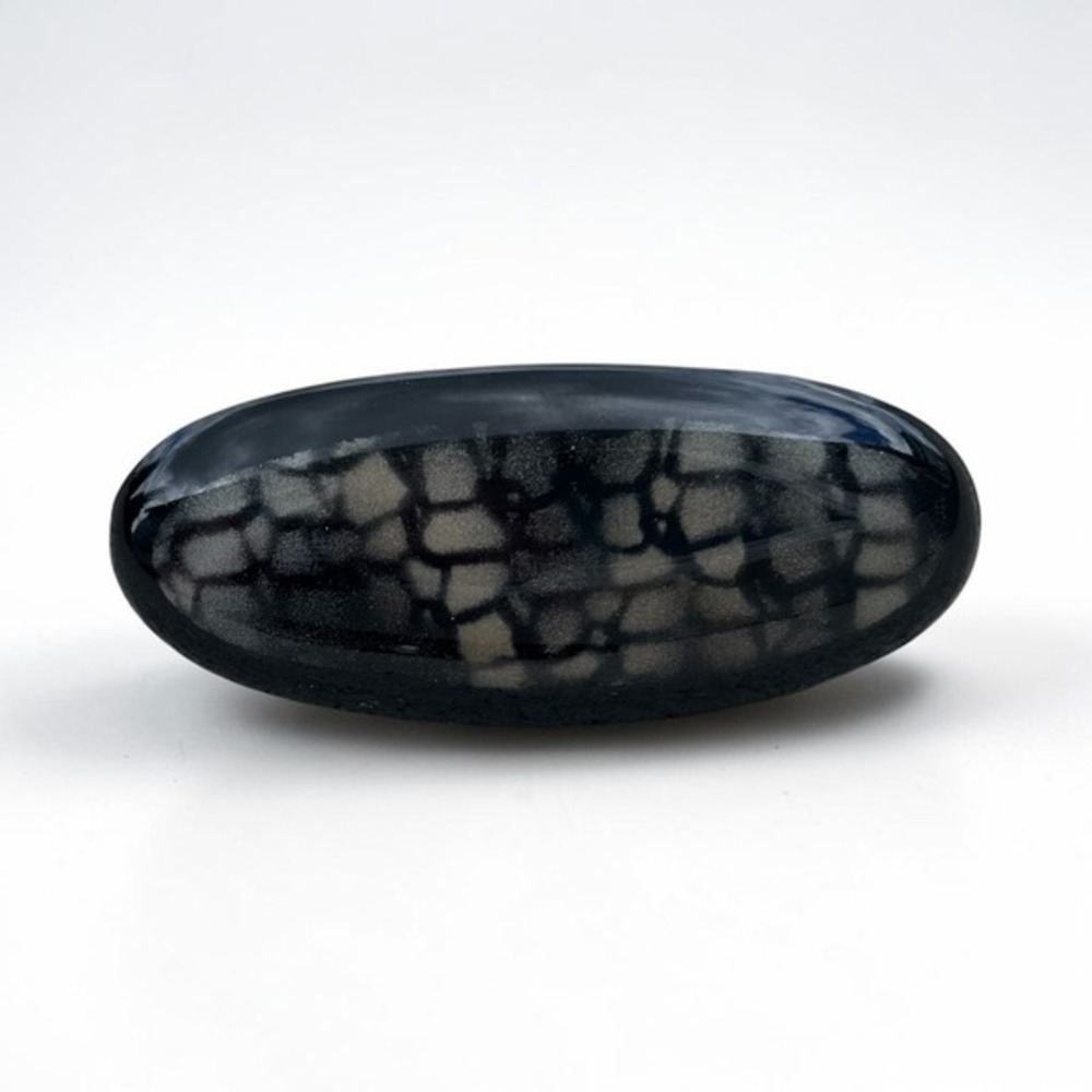 Vintage Black Gray Reptile Honeycomb Patterned Oval Hair Clip Barrette Accessory